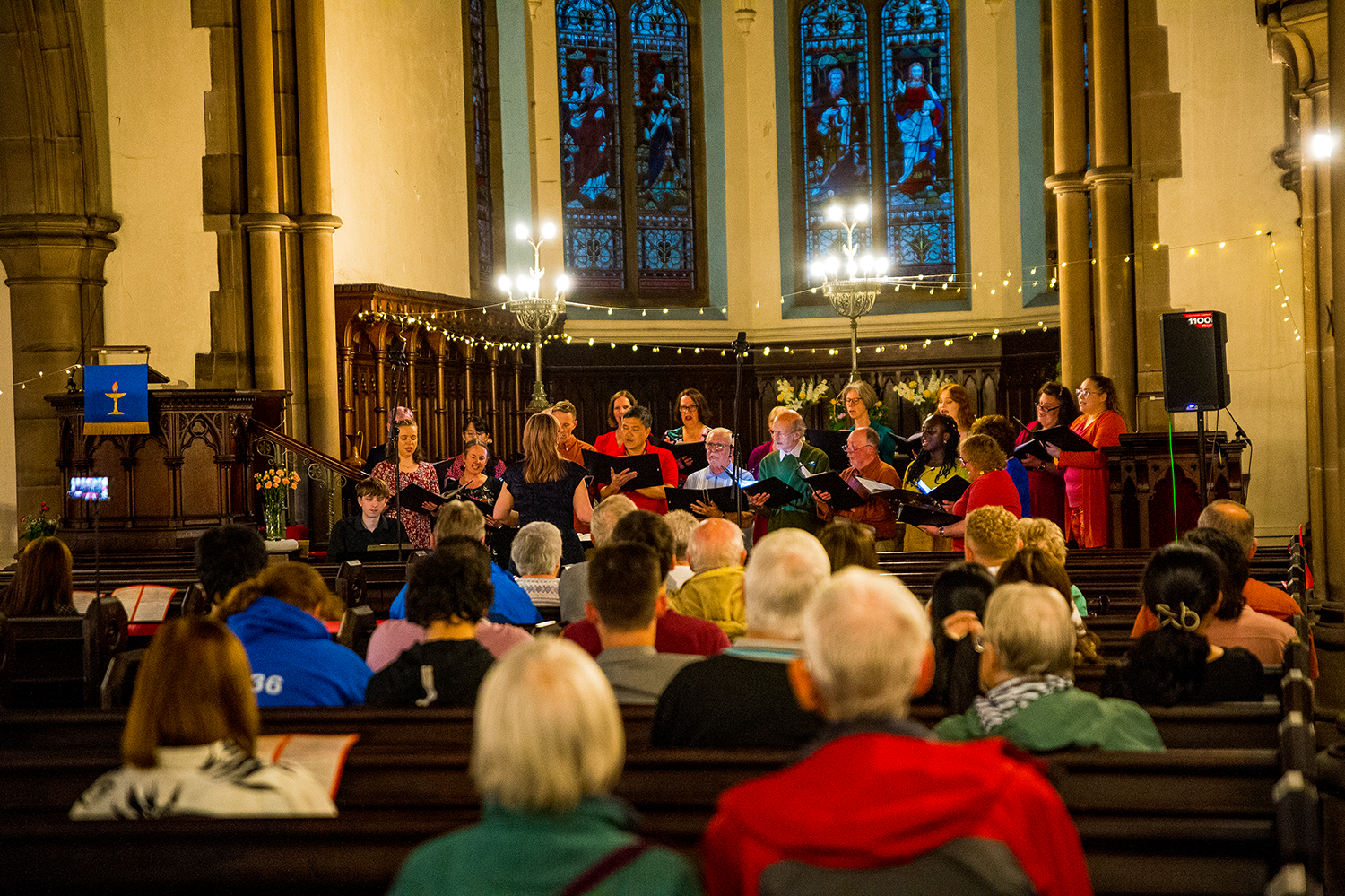 Vocal Sounds choir performing at Monton Unitarian Church, Summer 2026