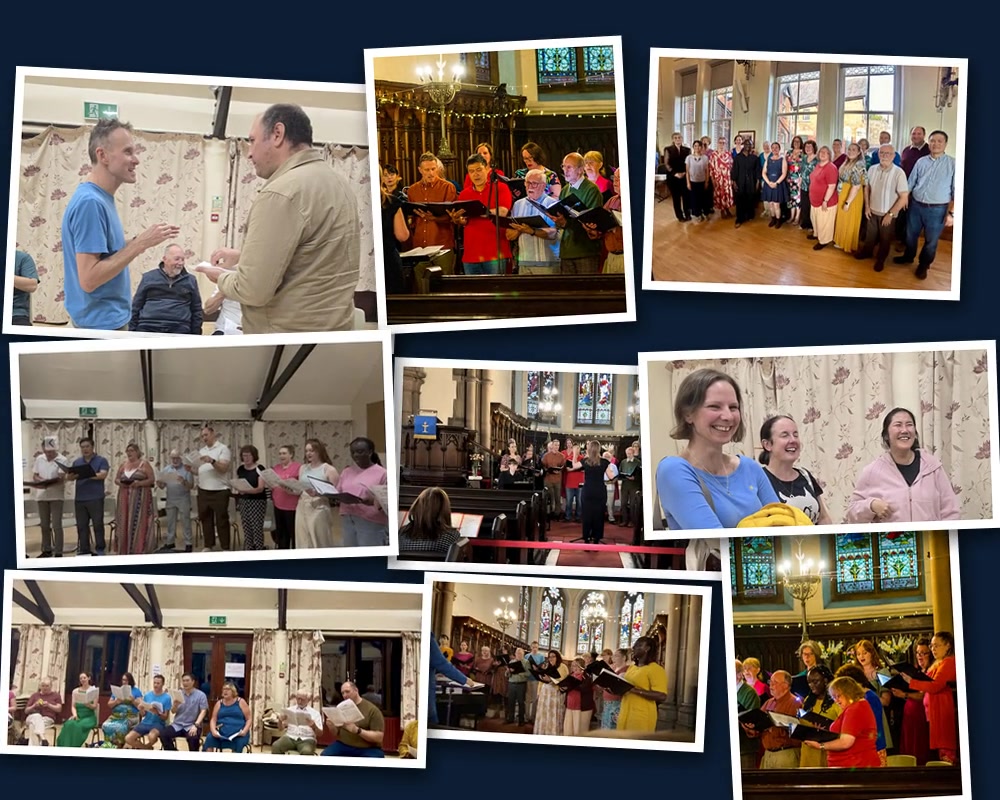 Vocal Sounds members rehearsing and performing